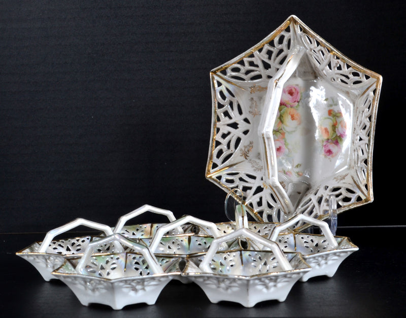 Set of 8 Antique German Handmade Porcelain "Sweetmeat" Baskets, Circa 1900