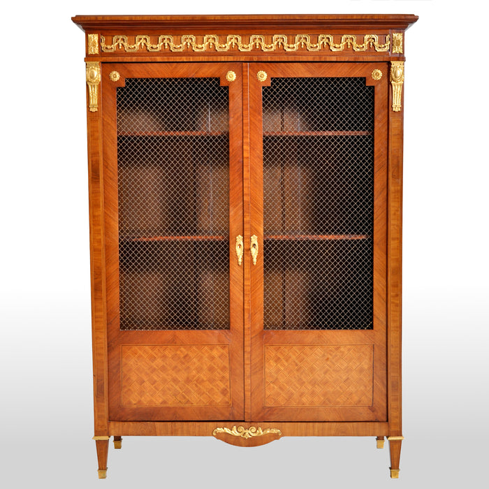 Antique French Louis XV Walnut Inlay Parquetry Ormolu Bibliotheque / Bookcase, circa 1890