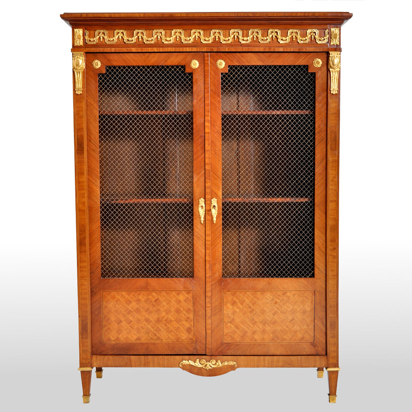 Antique French Louis XV Walnut Inlay Parquetry Ormolu Bibliotheque / B ...