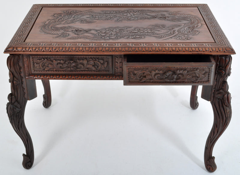 Antique Japanese Carved Dragon Library Table, Circa 1890