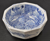 Unusual Antique Japanese Meiji Period Blue & White Octagonal Imari Bowl, Circa 1890