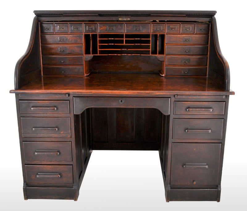 Antique American Victorian Oak Roll Top 'S Curve' Tambor Desk, circa 1880