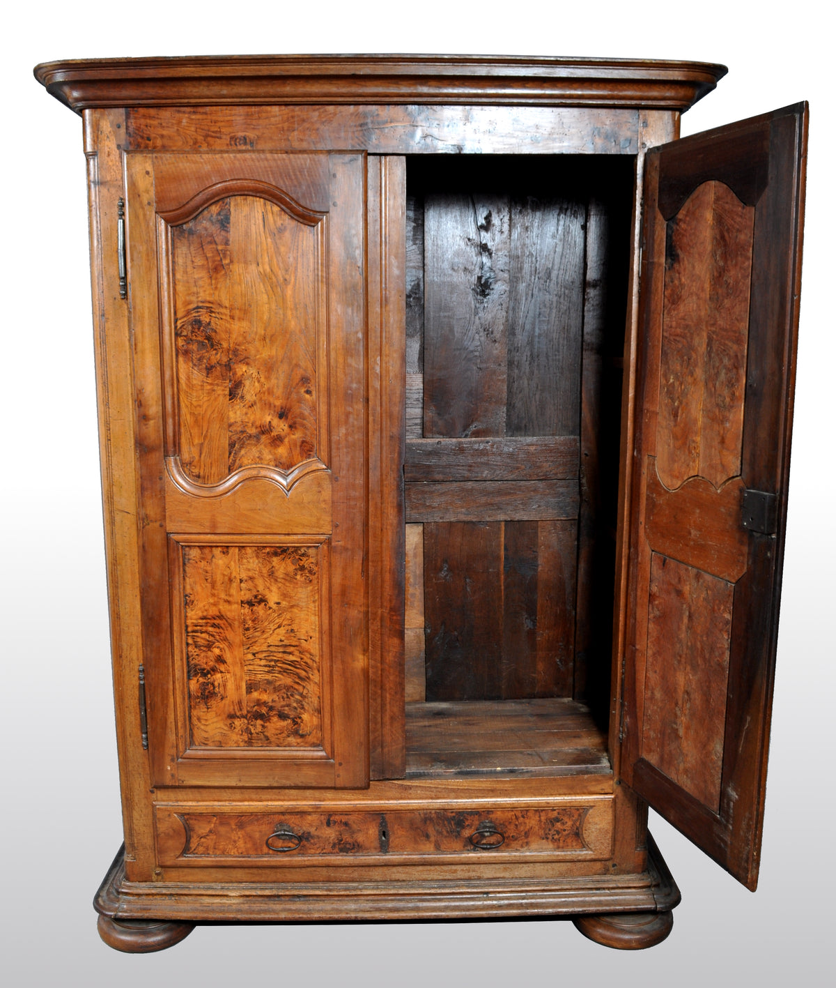 Antique French Provincial Finely Figured Walnut Wedding Armoire, circa 1750