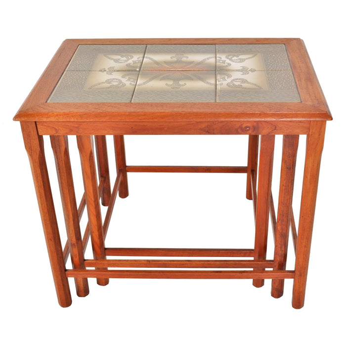 Set of 3 Mid-Century Modern Walnut Tile-Topped Nesting Tables, 1960s