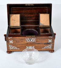 Antique English Regency Inlaid Rosewood Tea Caddy, Circa 1810