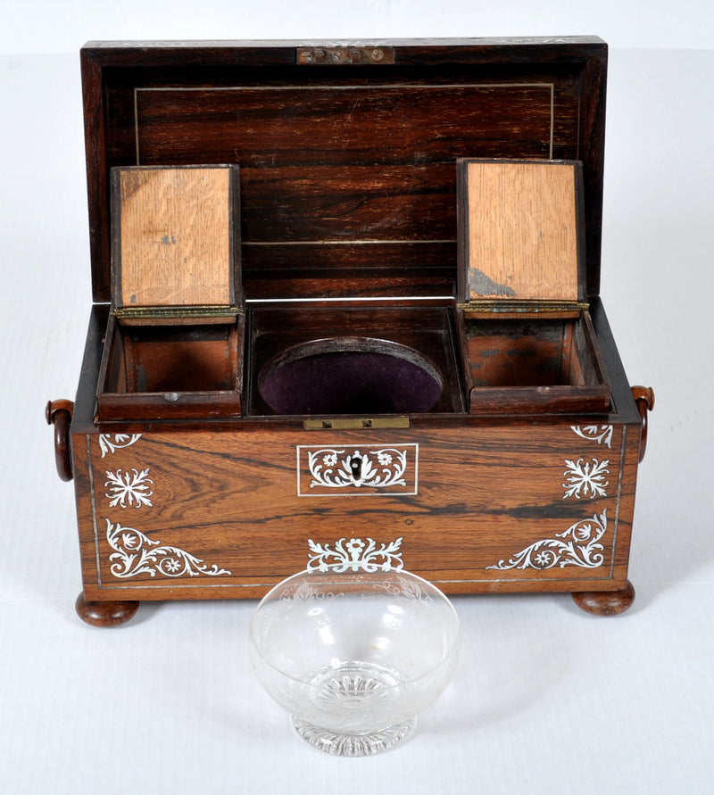 Antique English Regency Inlaid Rosewood Tea Caddy, Circa 1810