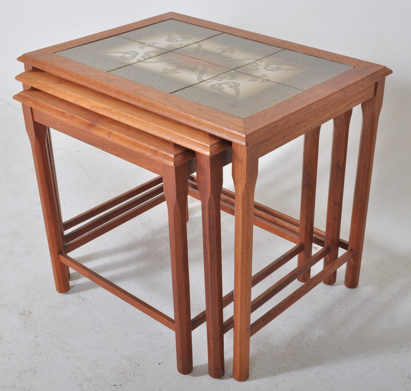 Set of 3 Mid-Century Modern Walnut Tile-Topped Nesting Tables, 1960s