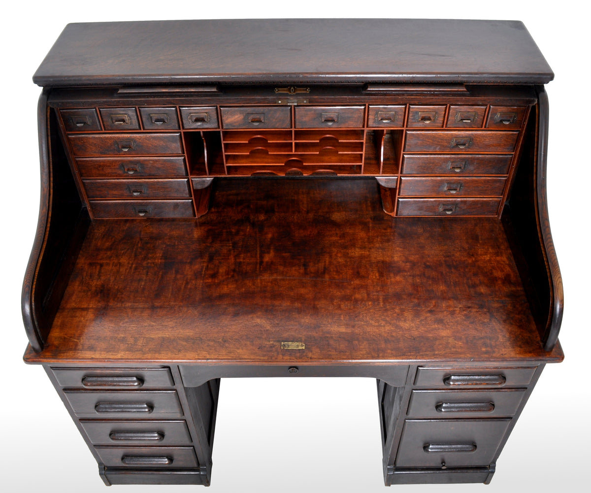 Antique American Victorian Oak Roll Top 'S Curve' Tambor Desk, circa 1880