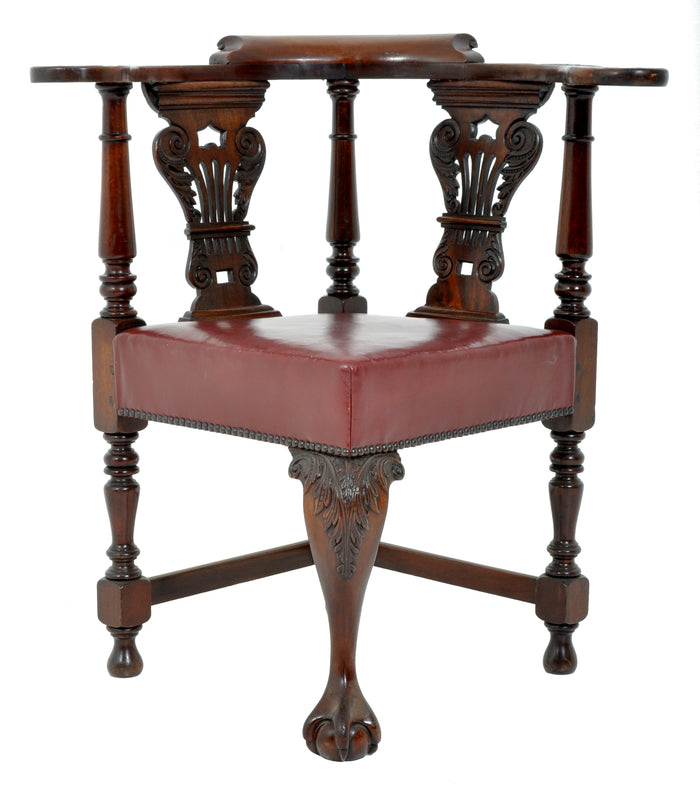 Antique Early Victorian Chippendale Mahogany Carved Corner Chair, circa 1845