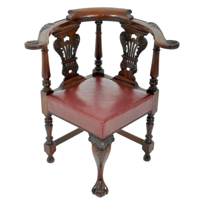 Antique Early Victorian Chippendale Mahogany Carved Corner Chair, circa 1845