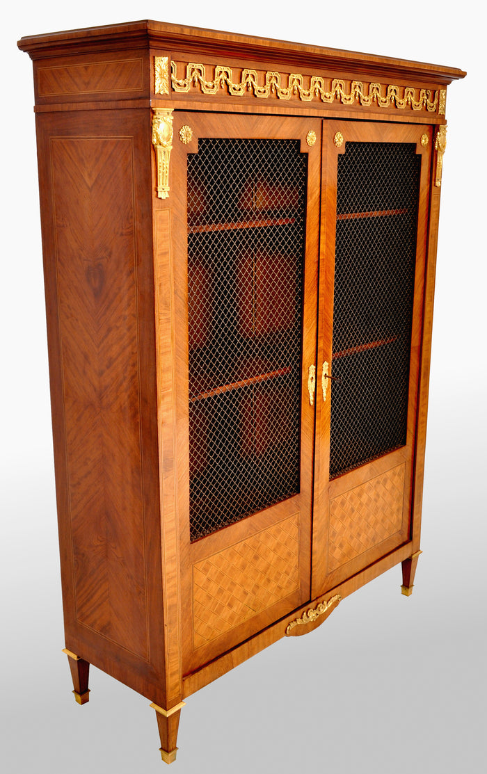 Antique French Louis XV Walnut Inlay Parquetry Ormolu Bibliotheque / Bookcase, circa 1890