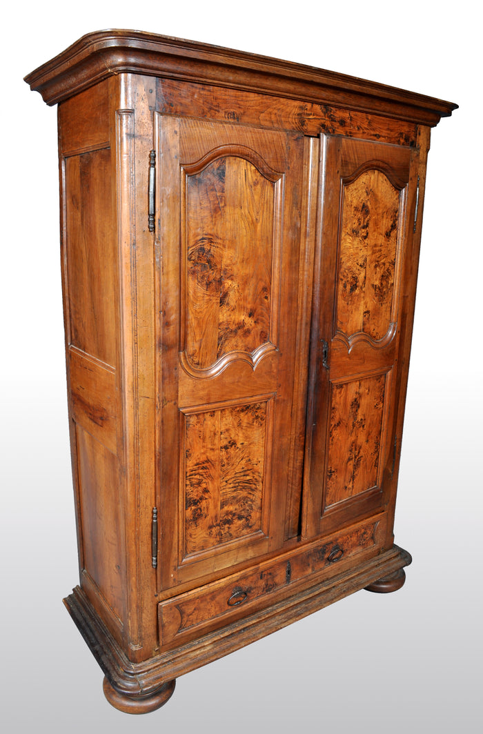 Antique French Provincial Finely Figured Walnut Wedding Armoire, circa 1750