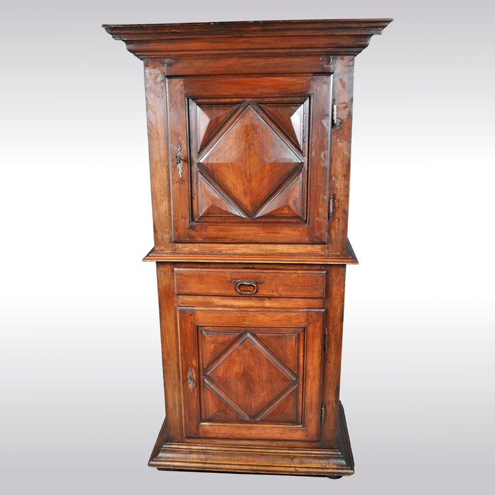 Antique French Louis XIII Walnut Cabinet / Armoire / Bonnetiere, circa 1750