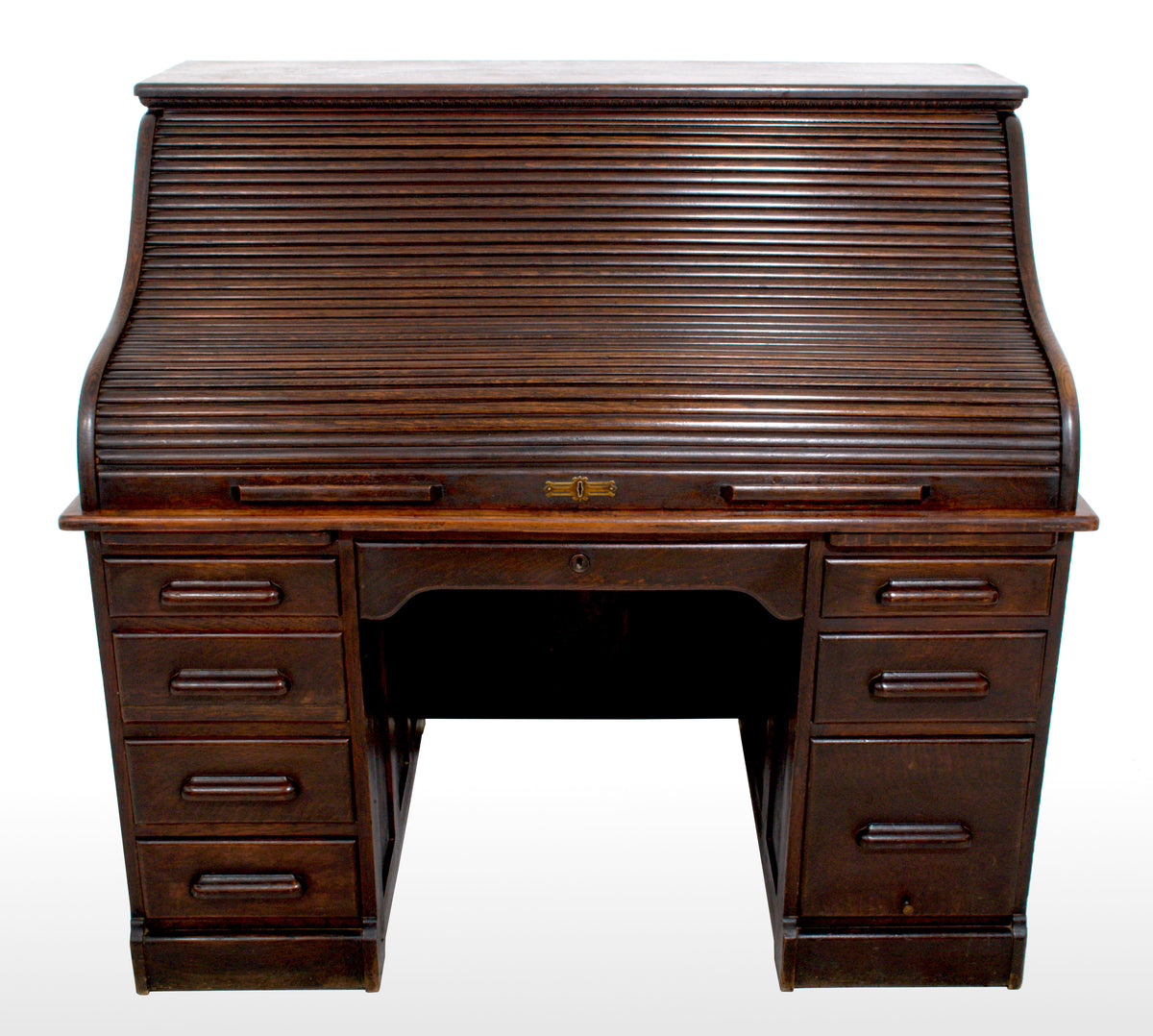 Antique American Victorian Oak Roll Top 'S Curve' Tambor Desk, circa 1880