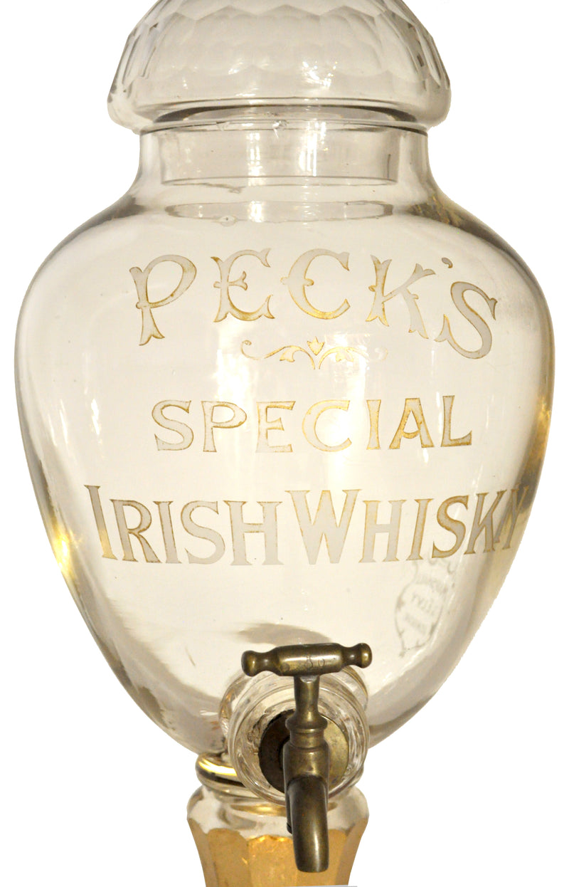 Large Antique Cut Glass Crystal Peck's Irish Whisky Dispenser / Decanter, circa 1870
