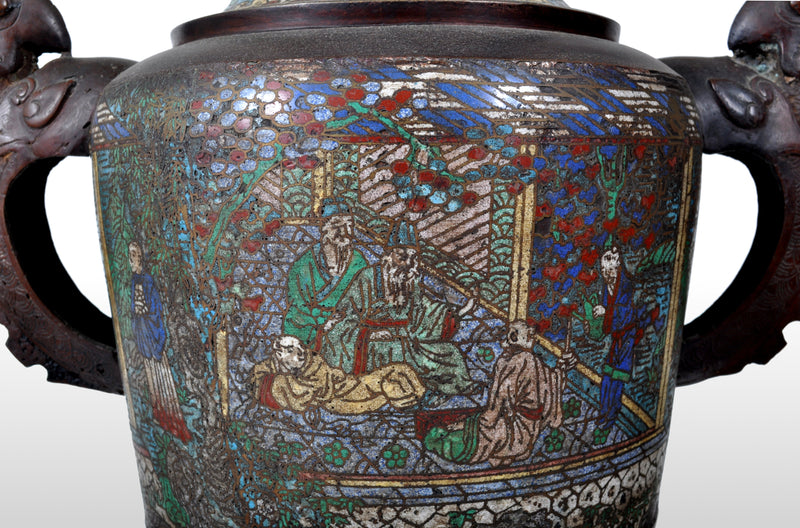 Monumental Antique Archaic Chinese 19th Century Cloisonné Champlevé Bronze Vase, circa 1890