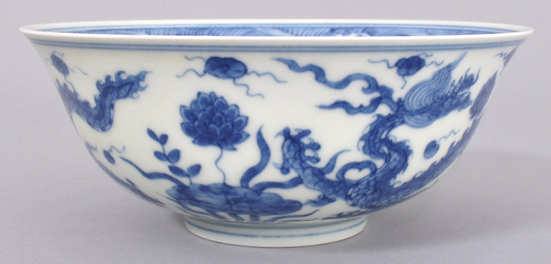 Antique 19th Century Chinese Qing Dynasty Imperial Blue and White Porcelain Bowl