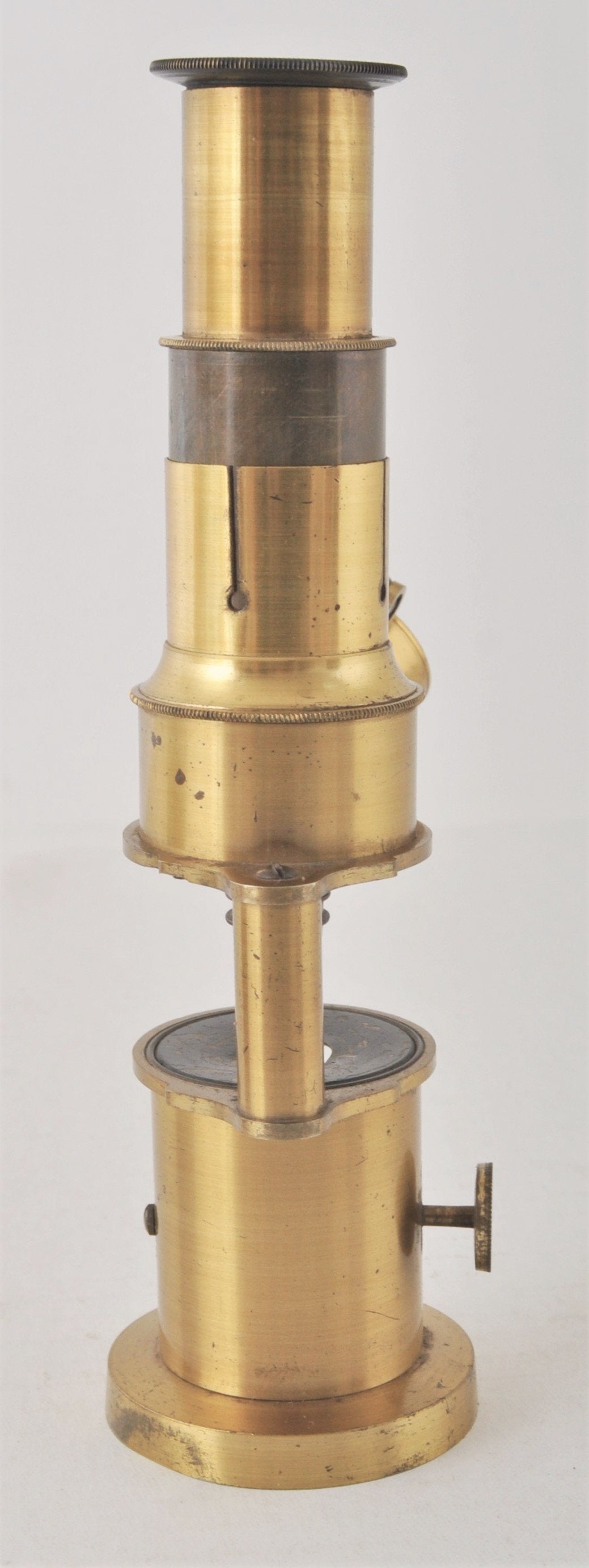 Antique Student Monocular Brass Microscope in Case, Circa 1880