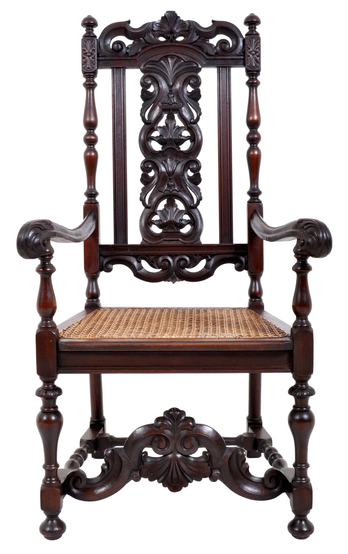 Antique Baroque Carved Walnut Throne Chair, circa 1880