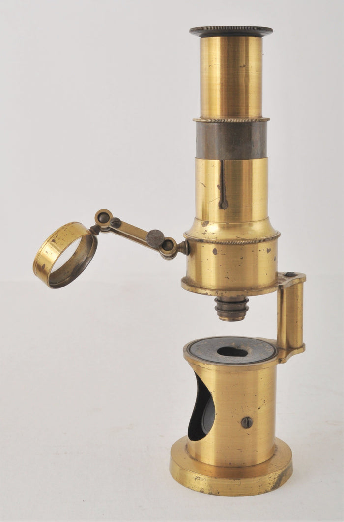 Antique Student Monocular Brass Microscope in Case, Circa 1880