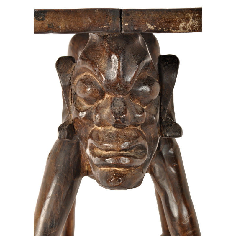Antique West African Benin Tribal Yoruba Carved Figural Ceremonial Table / Stool, circa 1920