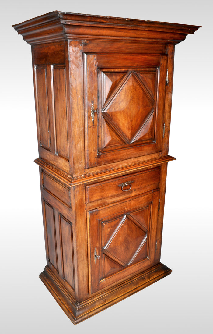 Antique French Louis XIII Walnut Cabinet / Armoire / Bonnetiere, circa 1750