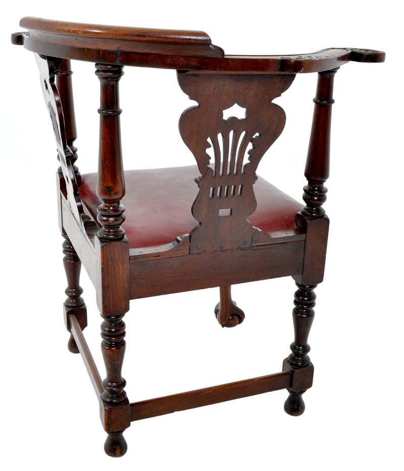 Antique Early Victorian Chippendale Mahogany Carved Corner Chair, circa 1845
