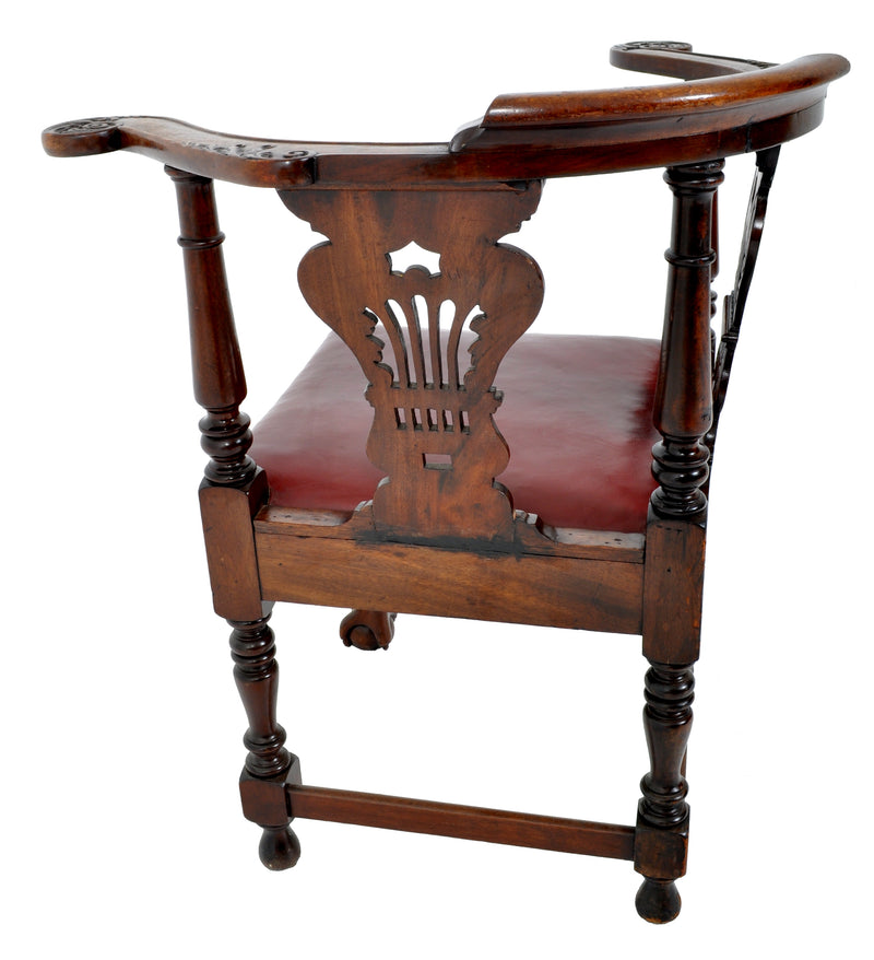 Antique Early Victorian Chippendale Mahogany Carved Corner Chair, circa 1845
