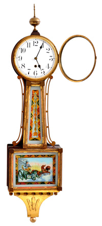 Antique American Waterbury Willard 8 day Eglomise "Aurora" #6 Banjo Clock, circa 1908