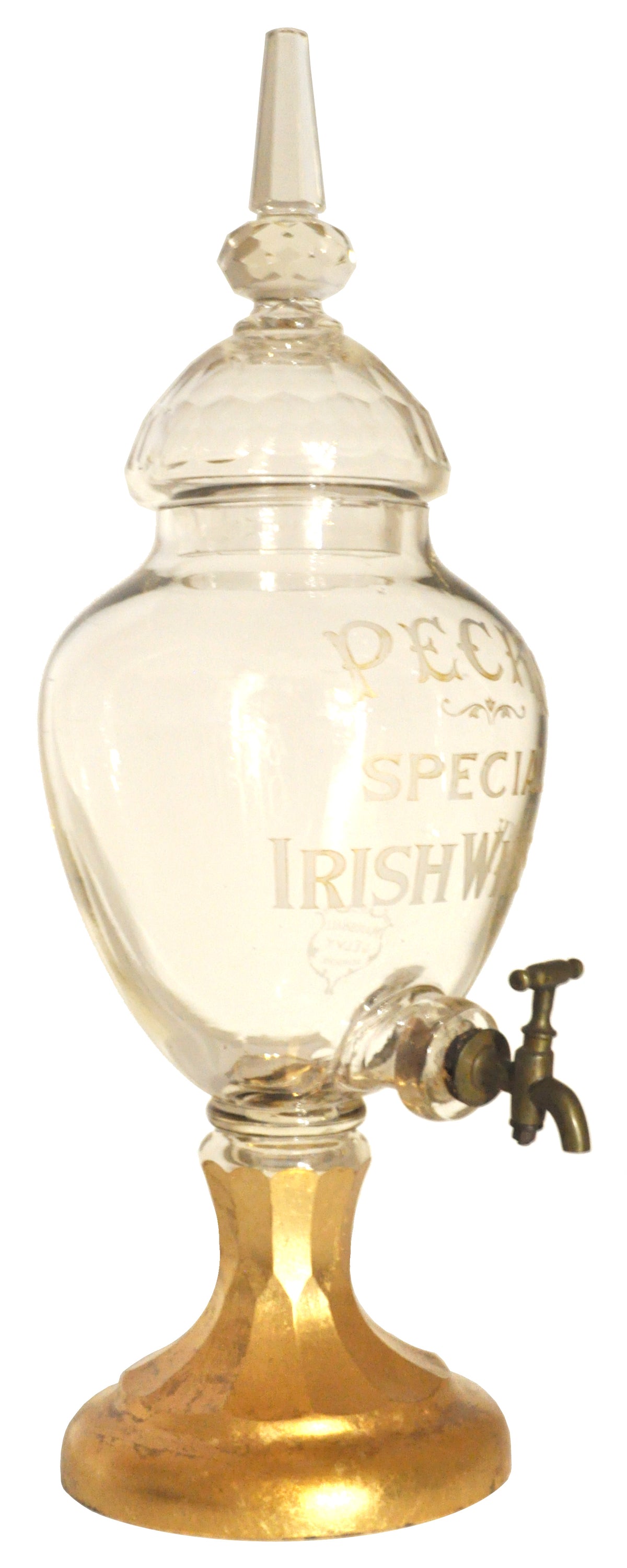 Large Antique Cut Glass Crystal Peck's Irish Whisky Dispenser / Decanter, circa 1870
