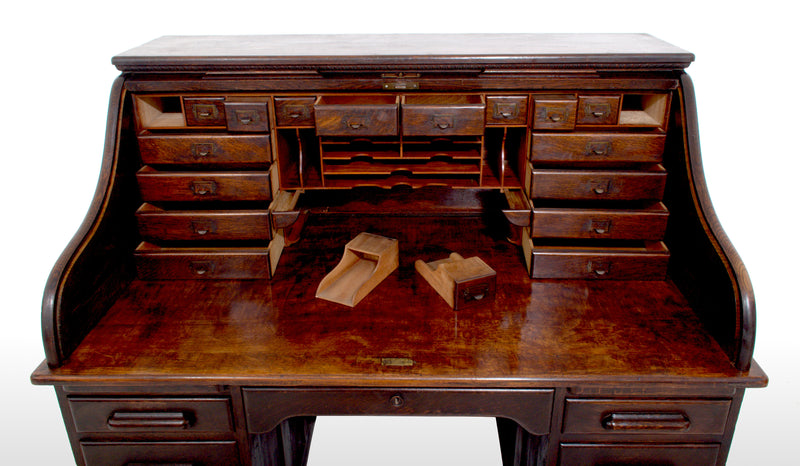 Antique American Victorian Oak Roll Top 'S Curve' Tambor Desk, circa 1880