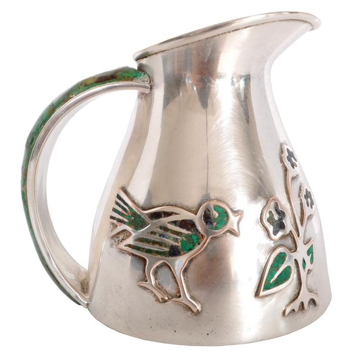 Mid-Century Modern Mexican Taxco Los Castillo Silver Malachite Pitcher / Jug, circa 1960