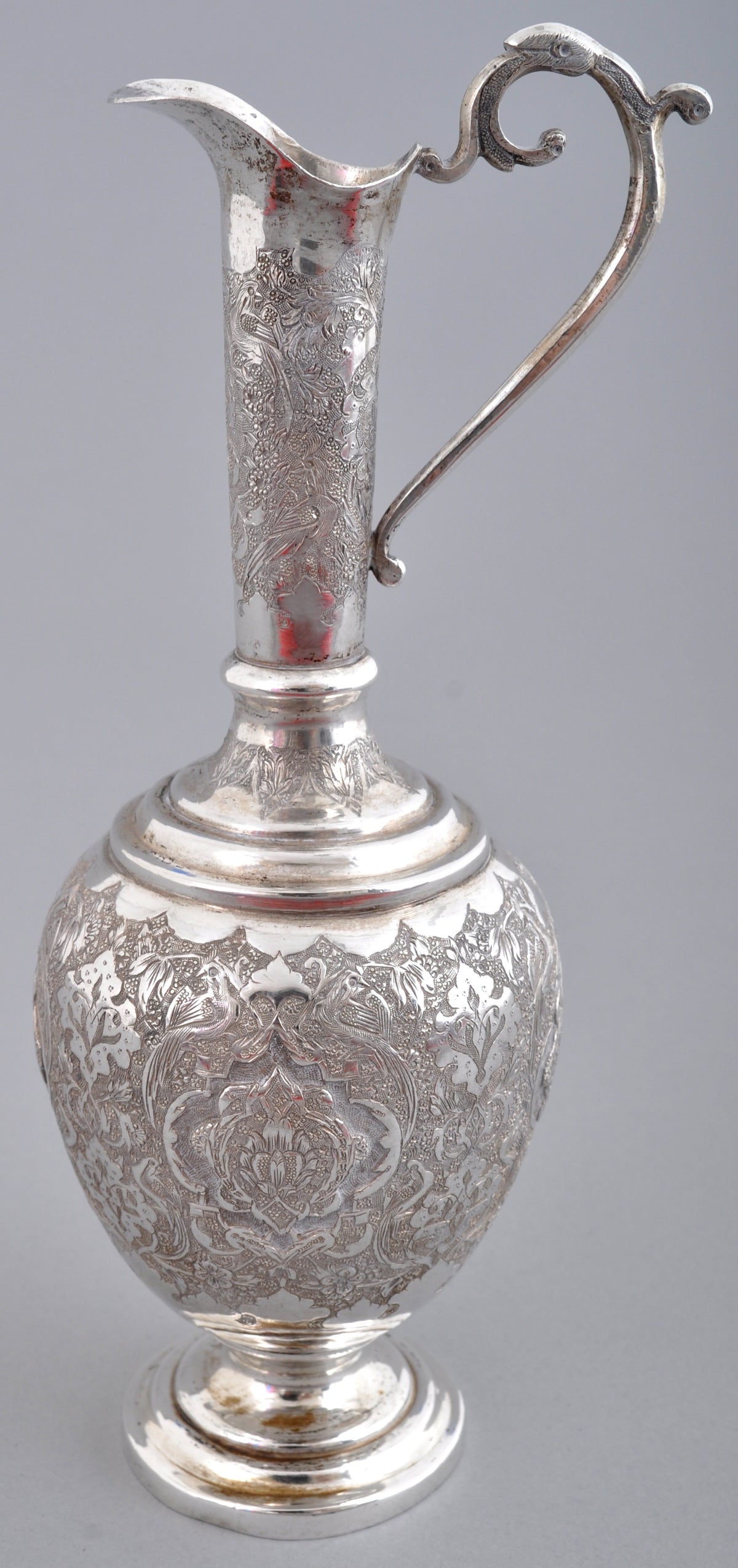 Antique Islamic Persian Sterling Silver Engraved Ewer and Goblet Set, Circa 1920
