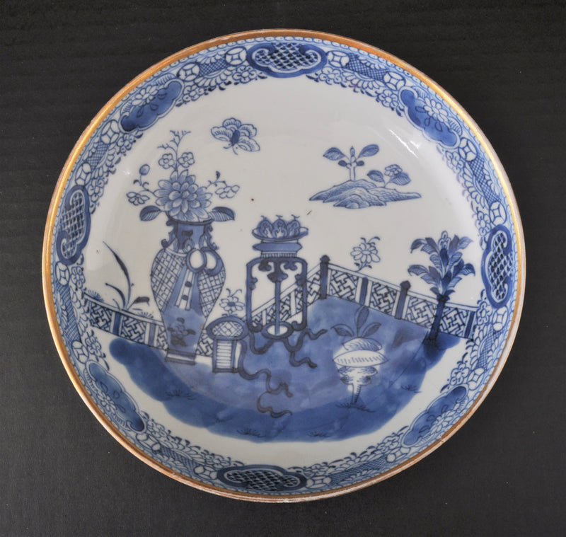 Antique Chinese Qing Dynasty Blue & White Plate, Circa 1850