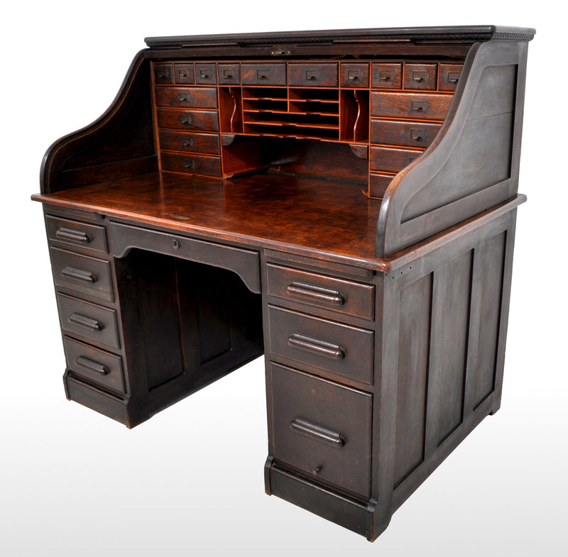 Antique American Victorian Oak Roll Top 'S Curve' Tambor Desk, circa 1880