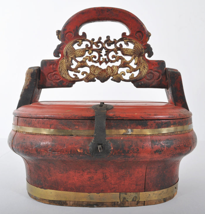 Antique Qing Dynasty Chinese Wooden Basket, Circa 1875