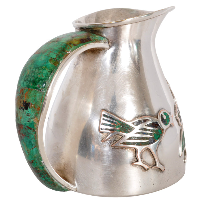 Mid-Century Modern Mexican Taxco Los Castillo Silver Malachite Pitcher / Jug, circa 1960