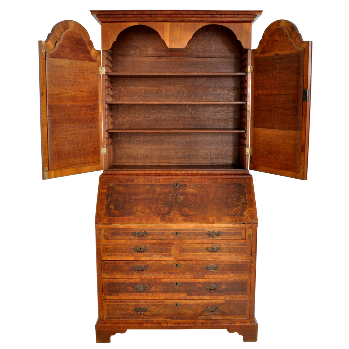 Antique Georgian George II Figured Walnut Bookcase / Bureau / Secretary Desk, circa 1740