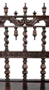 Antique Spanish Moorish Baroque Walnut Carved Barley-Twist Bench, circa 1850