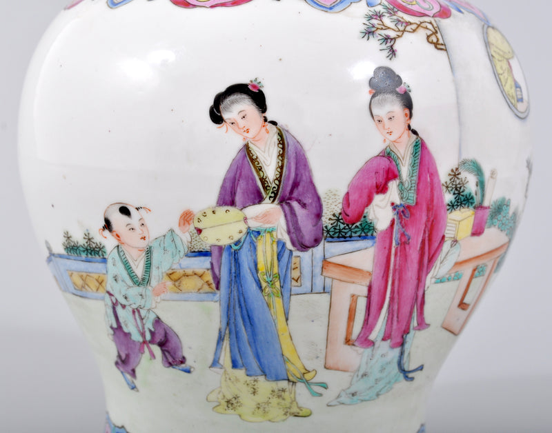 Antique Late 19th Century Chinese Qinq Dynasty Famille Rose Baluster Vase, Circa 1880