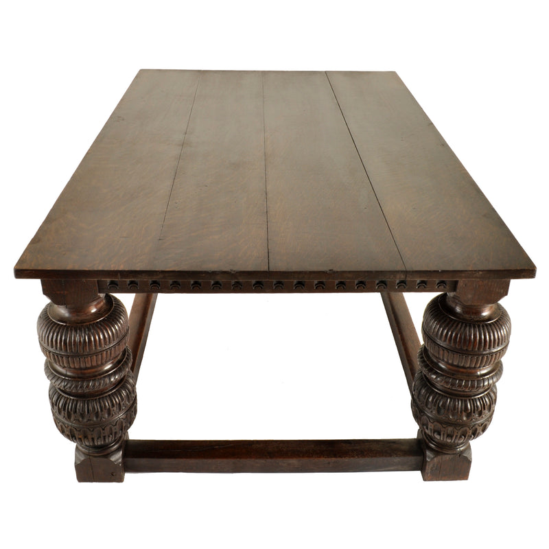 Antique Elizabethan Tudor Carved Oak Refectory Dining Console Serving Table, Circa 1580