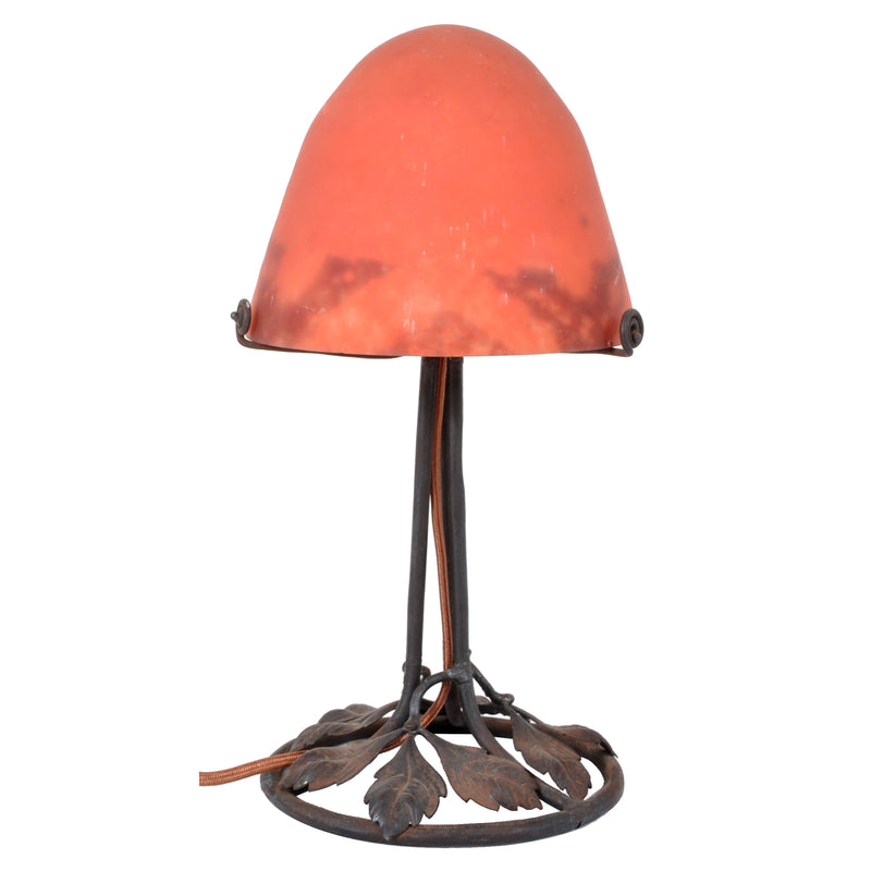 Antique French Art Deco 'Mushroom' Edgar Brandt Wrought Iron Daum Table Lamp, circa 1920