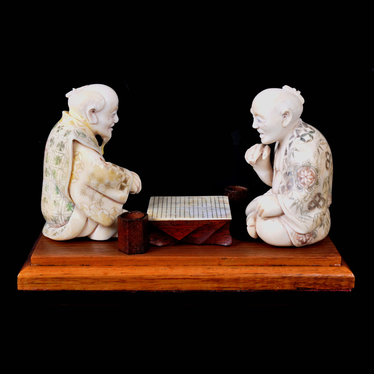 Antique Japanese Meiji Period Ivory Figural Group / Okimono, Go Players, circa 1890