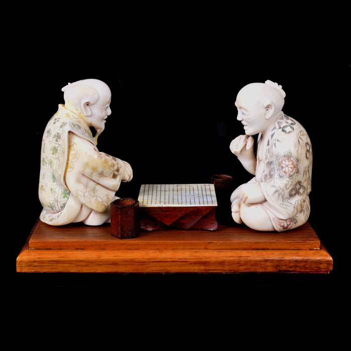 Antique Japanese Meiji Period Ivory Figural Group / Okimono, Go Players, circa 1890