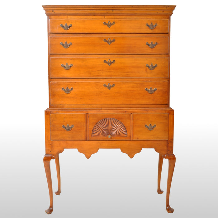 Antique American Queen Anne Connecticut Maple Highboy Chest On Stand, circa 1760