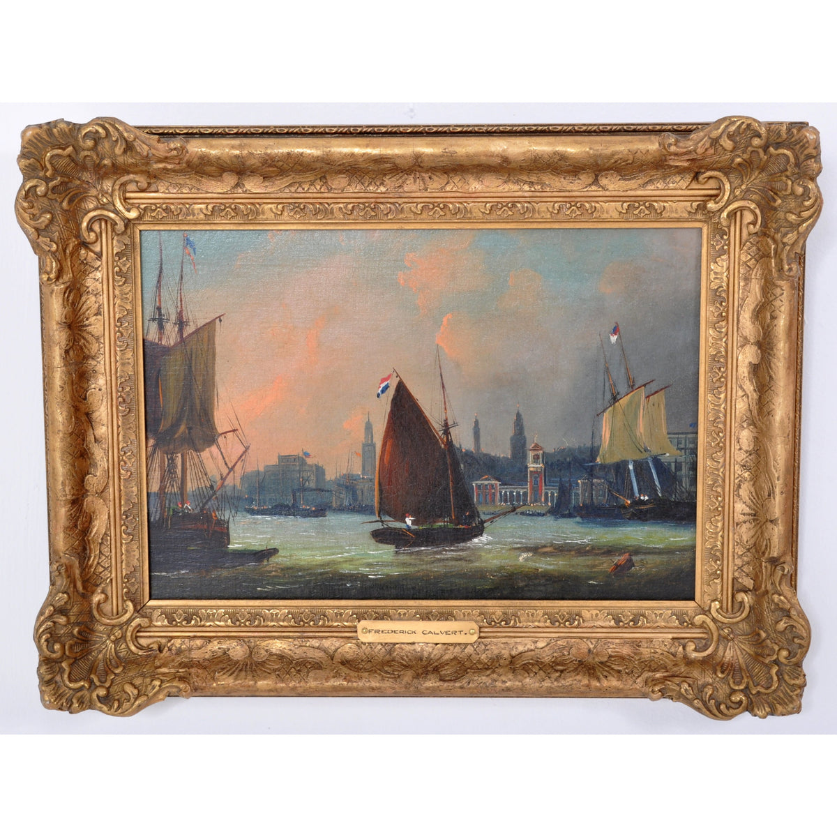 Antique Maritime Oil on Canvas Painting by Frederick Calvert (Irish, 1785-1845)