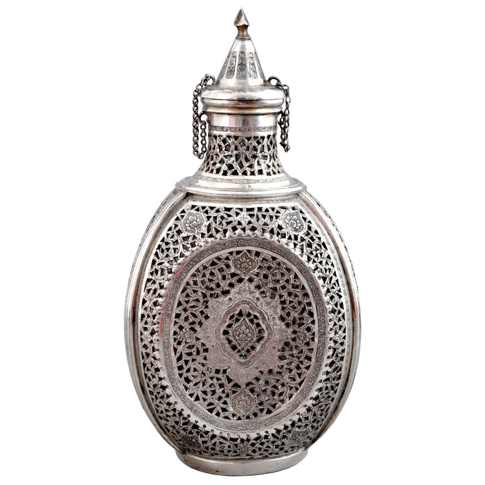Antique Persian Arab Sterling Silver Flask, Circa 1900