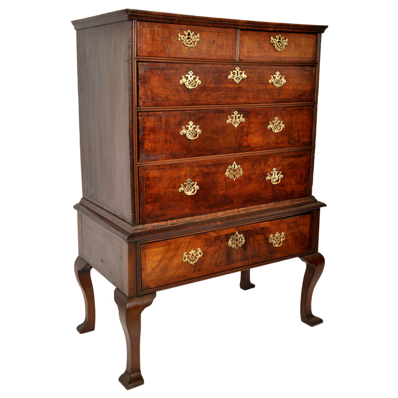 Antique Queen Anne George II Georgian Walnut Chest on Stand / Highboy, circa 1740