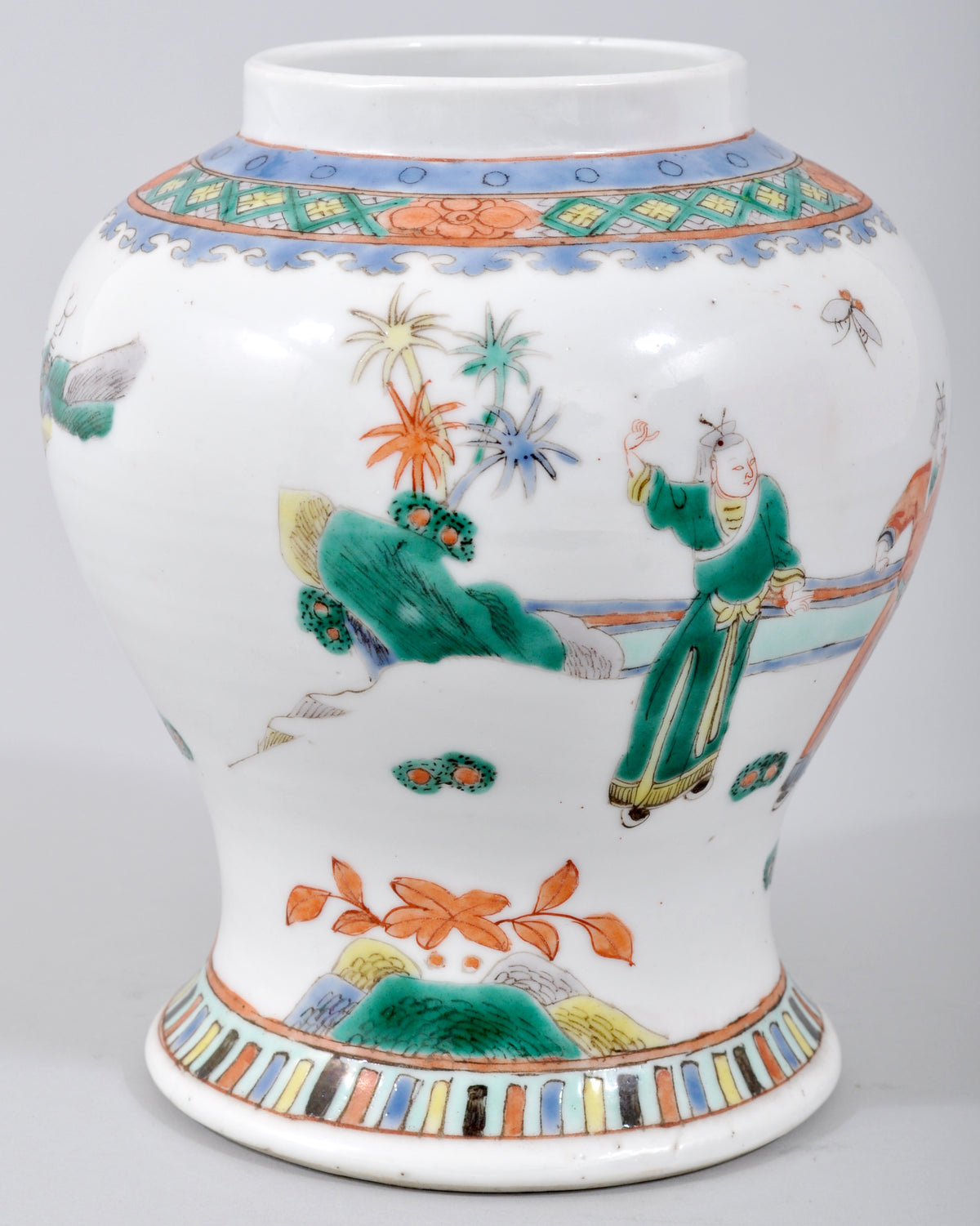 Antique 19th Century Chinese Qing Dynasty Famille Verte Porcelain Jar, Circa 1880