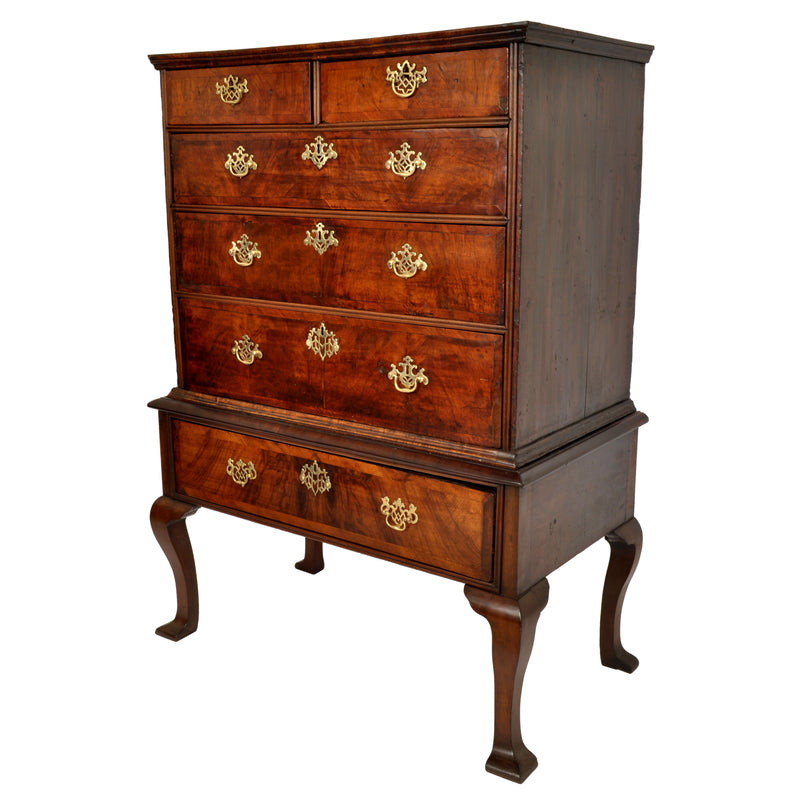 Antique Queen Anne George II Georgian Walnut Chest on Stand / Highboy, circa 1740